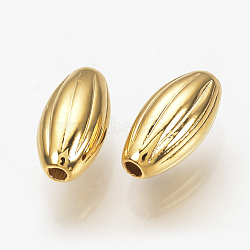 Brass Corrugated Beads, Nickel Free, Real 18K Gold Plated, Oval, 8x4mm, Hole: 1mm(KK-Q735-282G)
