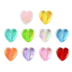 SUPERFINDINGS 1600Pcs 10 Colors Eco-Friendly Transparent Acrylic Beads, Heart, Dyed, AB Color, Mixed Color, 8x8x3mm, Hole: 1.5mm(TACR-FH0001-07)