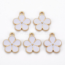 Alloy Enamel Pendants, Light Gold, Cadmium Free & Nickel Free & Lead Free, Flower, White, 17x14x2.5mm, Hole: 1.6mm(ENAM-N055-033G-NR)