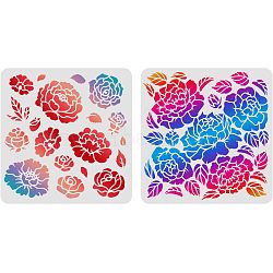 Plastic Drawing Painting Stencils Templates Sets, Square with Tree Pattern, Rose Pattern, 30x30cm, 2 patterns/set(DIY-WH0172-460)