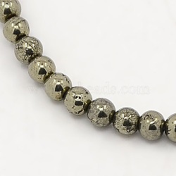 Natural Pyrite Beads Strands, Round, DarkKhaki, 3mm, Hole: 1mm; about 140pcs/strand, 15.5inches(G-M009-03D)