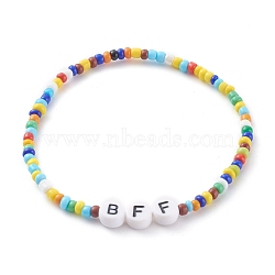 Glass Seed Beads Stretch Bracelets, with Acrylic Letter Beads, Word BFF, Colorful, Inner Diameter: 2-1/4 inch(5.7cm)(BJEW-JB06120-05)