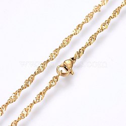 304 Stainless Steel Singapore Chain Necklaces, Water Wave Chain Necklaces, with Lobster Claw Clasps, Golden, 19.69 inch(50cm), 2.5x0.4mm(MAK-L015-25F)