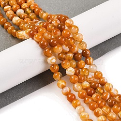 Natural Striped Agate/Banded Agate Beads Strands, Dyed, Round, Sandy Brown, 6mm, Hole: 1.2mm, about 61~62pcs/strand, 14.37~14.76''(36.5~37.5cm)(G-H037-A02-01)