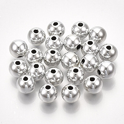 UV Plating ABS Plastic Beads, Round, Platinum Plated, 13.5~14x13mm, Hole: 2.5mm(CCB-S162-29E-04)
