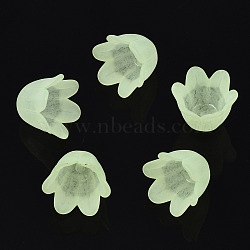 Transparent Acrylic Bead Caps, Frosted, Flower, 6-Petal, Pale Green, 8x10.5x10.5mm, Hole: 1.4mm(FACR-N005-002B)