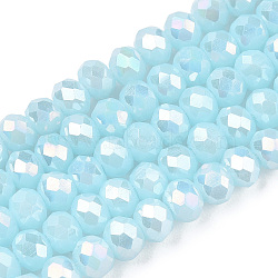 Electroplate Glass Beads Strands, Opaque Solid Color, AB Color Plated, Faceted, Rondelle, Sky Blue, 2.9~3.3x2mm, Hole: 0.8mm, about 145~150pcs/strand, 34~35cm(EGLA-A034-P2mm-B15)