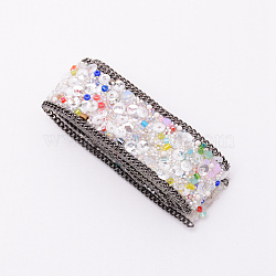 Hotfix Resin Rhinestone Tape, Iron on Patches, with Iron Curb Chain, Rhinestone Trimming, Costume Accessories, Gunmetal, White, 25x2~3mm, 50cm/strand(DIY-WH0176-82)