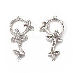 Brass Micro Pave Clear Cubic Zirconia Connector Charms, Ring Links with Butterfly, Platinum, 17.5x34.5x4mm, Hole: 1.2mm(KK-E068-VB072)