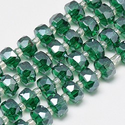 Electroplate Glass Beads Strands, Rainbow Plated, Faceted, Flat Round, Sea Green, 7~8x5mm, Hole: 1mm, about 80pcs/strand, 21.26 inch(EGLA-Q083-8mm-A01)