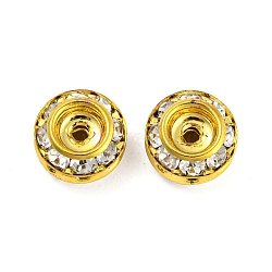 Brass Rhinestone Beads, Flat Round, Golden, 9x5mm, Hole: 1.5mm(RB-F035-04G)