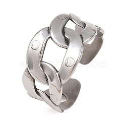 Non-Tarnish 304 Stainless Steel Curb Chain Shape Cuff Ring for Women, Stainless Steel Color, US Size 8 1/2(18.5mm)(RJEW-C025-31P)