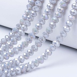 Electroplate Glass Beads Strands, Opaque Solid Color, AB Color Plated, Faceted, Rondelle, Gainsboro, 4x3mm, Hole: 0.4mm, about 123~127pcs/strand, 16.5~16.9 inch(42~43cm)(EGLA-A034-P4mm-B11)