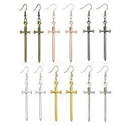 6 Pair 6 Color Alloy Long Dangle Earrings, Sword, Mixed Color, 72x16mm, 1 Pair/color(EJEW-JE05522)