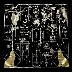 Polyester Altar Cloth, Owl Horse Wolf Witchcraft Supplies, Tarot Spread Table Top Cloth, Wiccan Square Spiritual Sacred Cloth, Black, 600x600mm(PW-WG59845-01)