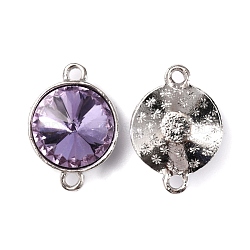 Alloy Glass Links, Connector Charms, Platinum, Flat Round, Light Amethyst, 19x13.5x7.5mm, Hole: 1.8mm(FIND-WH0110-037C)