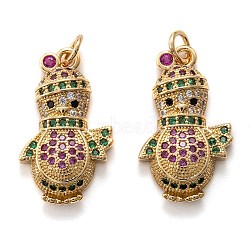 Real 18K Gold Plated Brass Micro Pave Cubic Zirconia  Pendants, with Jump Ring, Snowman, Colorful, 23x13x4mm, Hole: 3.4mm(KK-A154-19G)