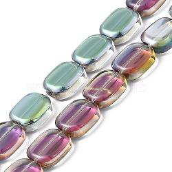 Transparent Electroplate Glass Bead Strands, Half Rainbow Plated, Rectangle, Colorful, 12x10x4.5mm, Hole: 1mm, about 55pcs/strand, 25.98''(66cm)(EGLA-P049-02A-HP01)