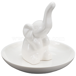 1Pc Elephant Shape Porcelain Jewelry Plate, Storage Tray for Rings, Necklaces, Earring, White, 100x95mm(DJEW-SC0001-09)