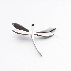 304 Stainless Steel Rhinestone 3D Dragonfly Mini Pendants, Stainless Steel Color, 18x25.5x2mm, Hole: 3mm(STAS-E090-77P)