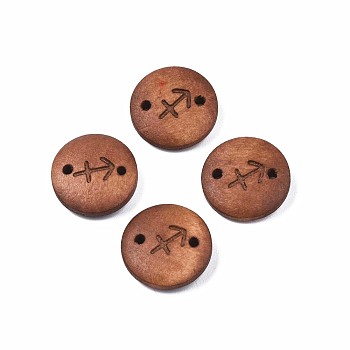 Wood Links Connectors, Flat Round with 12 Constellations, Dyed, Sagittarius, 15x4mm, Hole: 1.6mm