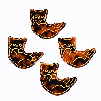 Cellulose Acetate(Resin) Pendants, with Glitter Powder, Cat, Saddle Brown, 52.5x46.5x2.5mm, Hole: 1.5mm