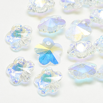 K9 Glass Rhinestone Charms, Flower, Crystal AB, 10x10x5mm, Hole: 1mm