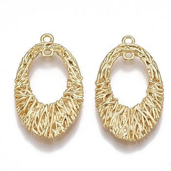 Brass Filigree Pendants, Oval, Nickel Free, Real 18K Gold Plated, 25x15x2mm, Hole: 1.2mm