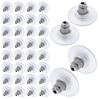 100Pcs Brass Bullet Clutch Earring Backs with Pad, for Stablizing Heavy Post Earrings, with Plastic Pads, Ear Nuts, Platinum, 12x7mm