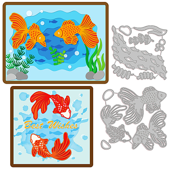 2Pcs 2 Styles Carbon Steel Cutting Dies Stencils, for DIY Scrapbooking, Photo Album, Decorative Embossing Paper Card, Stainless Steel Color, Fish Pattern, 9.1~10.7x9.3~11.1x0.08cm, 1pc/style