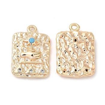 Brass Micro Pave Cubic Zirconia Pendants, with Glass Finding, Nickel Free, Rectangle, Real 18K Gold Plated, 16.7x11x3mm, Hole: 1mm