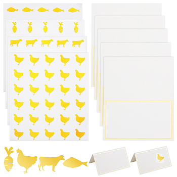 8 Sheets 4 Styles PVC Waterproof Self-Adhesive Sticker, Cartoon Decals for Gift Cards Decoration, with 60Pcs Paper Table Place Cards, Animals, Gold, Self-Adhesive Sticker: 165x140x0.2mm, Sticker: 25x25mm, 2 sheets/style
