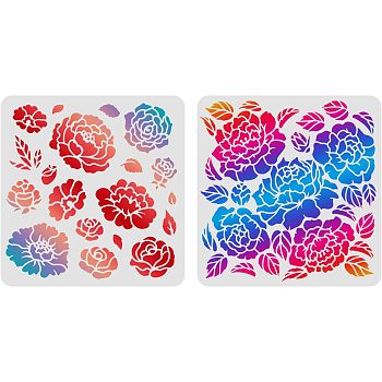 Plastic Drawing Painting Stencils Templates Sets, Square with Tree Pattern, Rose Pattern, 30x30cm, 2 patterns/set