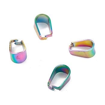 Ion Plating(IP) 304 Stainless Steel Snap On Bails, Rainbow Color, 9x4x6mm, Pin: 0.6mm