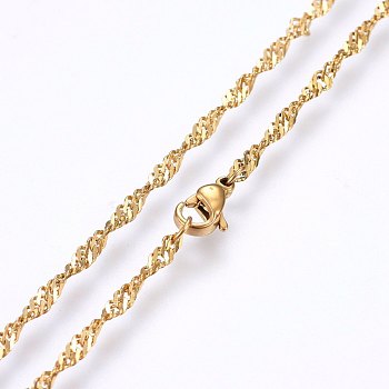 304 Stainless Steel Singapore Chain Necklaces, Water Wave Chain Necklaces, with Lobster Claw Clasps, Golden, 19.69 inch(50cm), 2.5x0.4mm