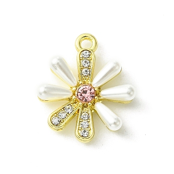 Alloy and Rhinestone Pendant, with Resin, Flower, Golden, 19x16x5mm, Hole: 1.6mm
