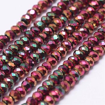 Electroplate Glass Beads Strands, Full Plated, Faceted, Rondelle, Colorful, 2.5x1.5~2mm, Hole: 0.5mm, about 185~190pcs/strand, 13.7 inch~14.1 inch