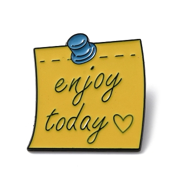 Word Enjoy Today Alloy Enamel Brooch Pins, for Backpack, Clothes, Yellow, 29.5x30x1.5mm