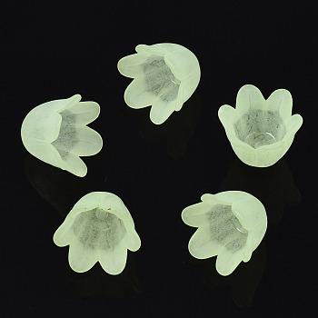 Transparent Acrylic Bead Caps, Frosted, Flower, 6-Petal, Pale Green, 8x10.5x10.5mm, Hole: 1.4mm