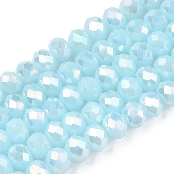 Electroplate Glass Beads Strands, Opaque Solid Color, AB Color Plated, Faceted, Rondelle, Sky Blue, 3x2mm, Hole: 0.8mm, about 165~169pcs/strand, 15~16 inch(38~40cm)