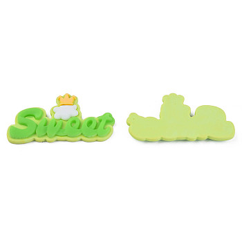 Opaque Resin Cabochons, Word Sweet, Lime Green, 27x50.5x5mm