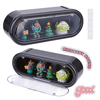 Plastic Wall-Mounted Action Figures Display Cases, Dustproof Hanging Self-Adhesion Rack for Minifigures Toys, Rectangle, Black, 30x9.5x11.5cm