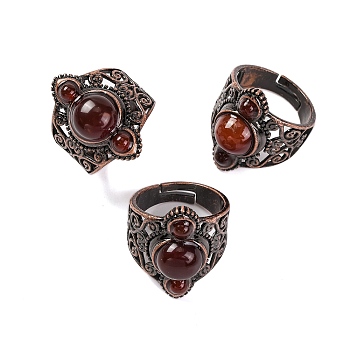 Natural Carnelian Retro Finger Rings, Adjustable Brass Rings for Women, 25.5mm, Inner Diameter: 19mm