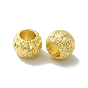 Textured Brass Beads, Lead Free & Cadmium Free, Large Hole Beads, Rondelle, Real 24K Gold Plated, 8x6mm, Hole: 4mm