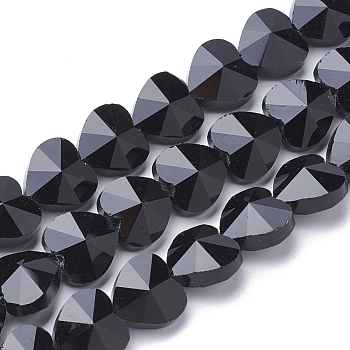 Transparent Glass Beads, Faceted, Heart, Black, 14x14x8.5mm, Hole: 1mm