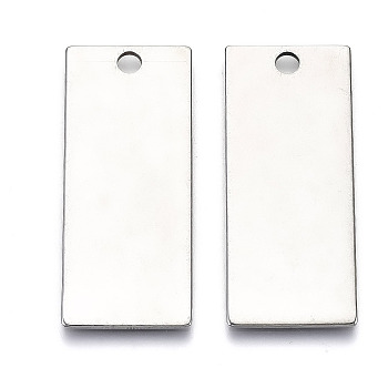 201 Stainless Steel Pendants, Stamping Blank Tag, Rectangle, Stainless Steel Color, 38x16x1mm, Hole: 3mm