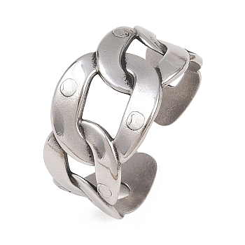 Non-Tarnish 304 Stainless Steel Curb Chain Shape Cuff Ring for Women, Stainless Steel Color, US Size 8 1/2(18.5mm)