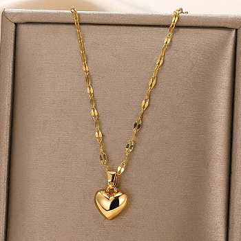 304 Stainless Steel Heart Pendant Dapped Chain Necklaces for Women, Golden, 15.43 inch(39.2cm)