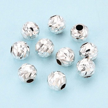 Textured 925 Sterling Silver Beads, Round, Silver, 6mm, Hole: 2mm