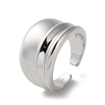 Rack Plating Brass Grooved Open Cuff Rings, Cadmium Free & Lead Free, Platinum, US Size 7(17.3mm)